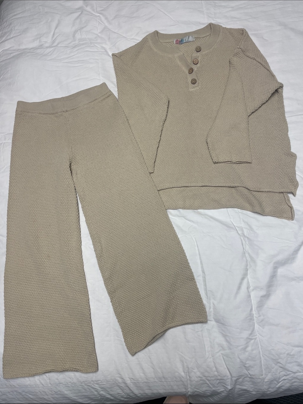 Relaxed Knit Wide-Leg Pants in Cream - Coordinating Set